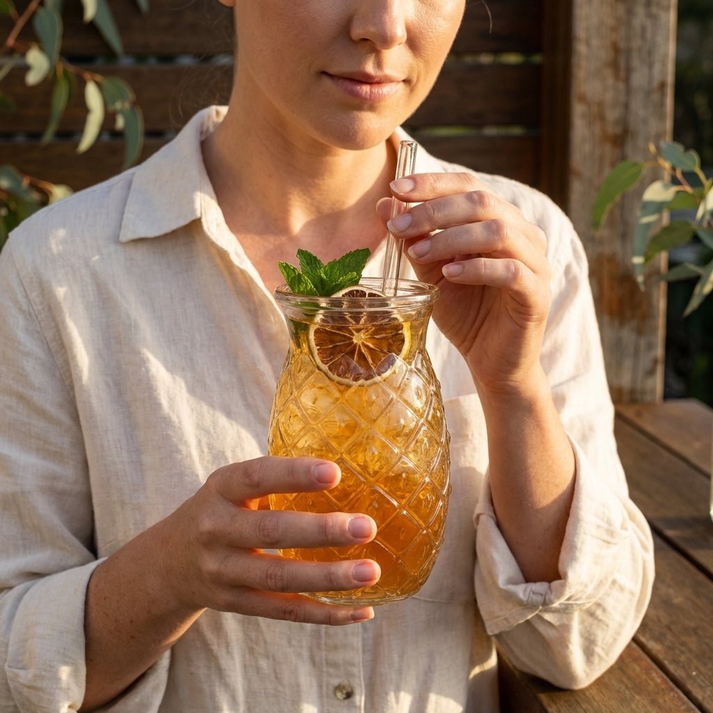 Pineapple Glass with Straw