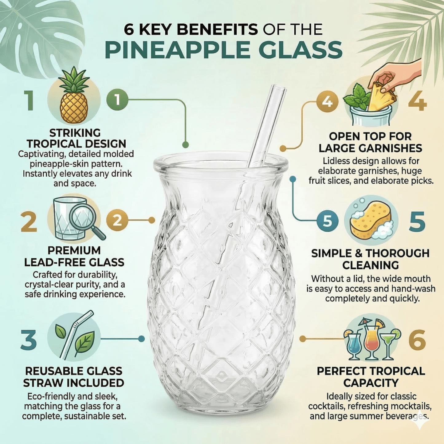 Pineapple Glass with Straw